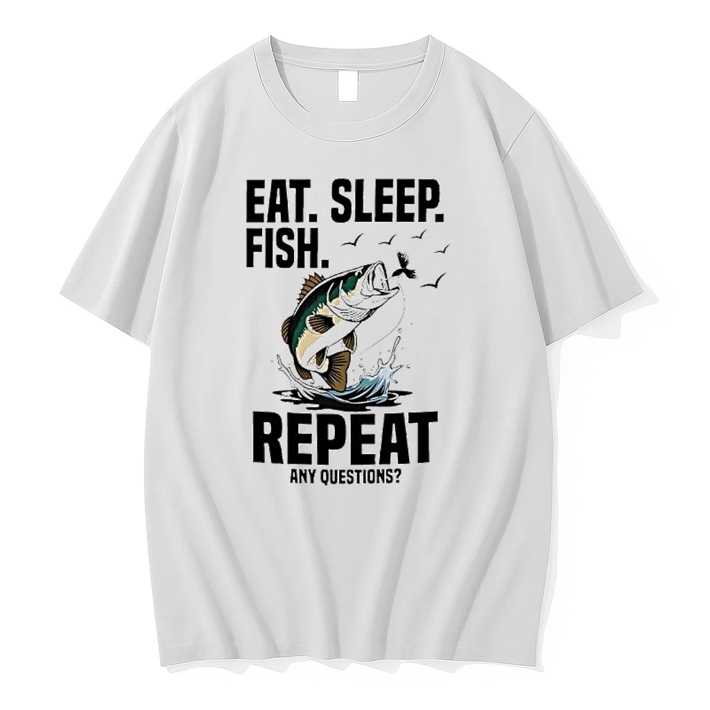 Eat Sleep Fish Repeat Any Questions Graphic Shirts