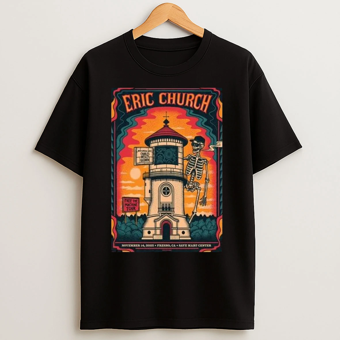 Eric Church Free The Machine Tour Save Mart Center Nov 14 2025 Circle Black T Shirts