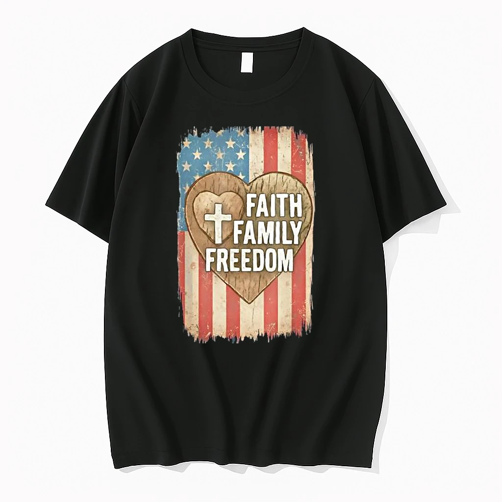 Faith Family Freedom Patriotic Christian Cross Usa Flag Shirts