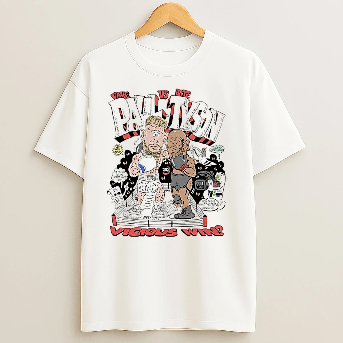 Fake Paul Vs Bite Tyson Vicious Win Boxing Caricature T Shirts