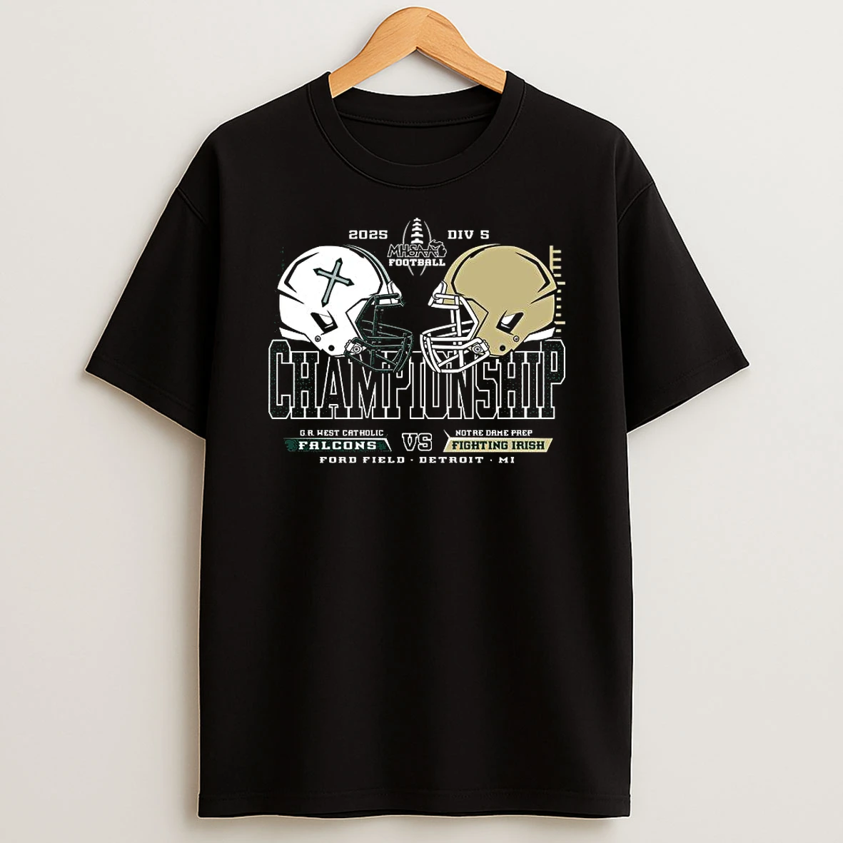 Falcons Vs Fighting Irish 2025 Mhsaa Division 5 Football Championship Shirts