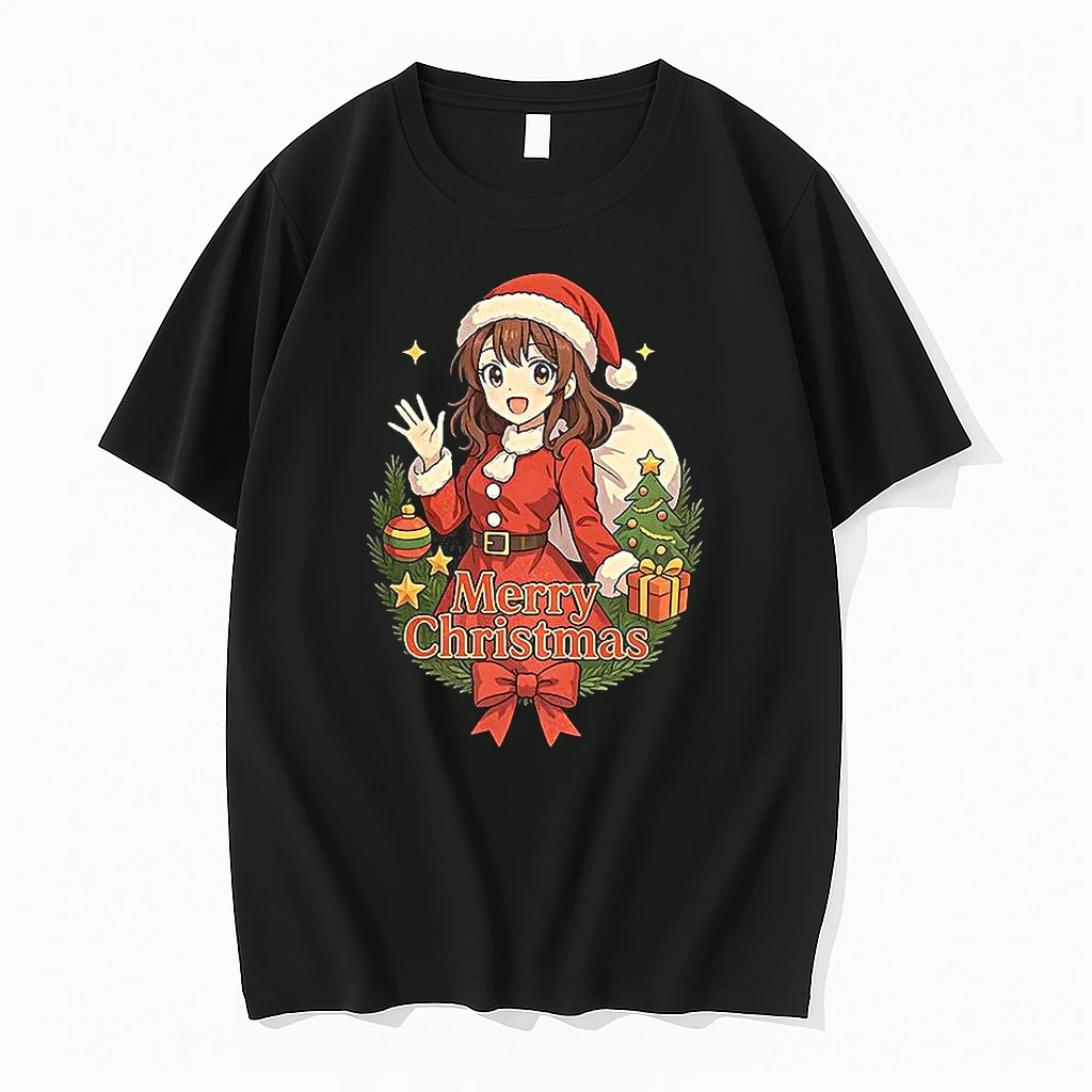 Female Anime Character Dressed As Santa Claus Merry Christmas Shirts