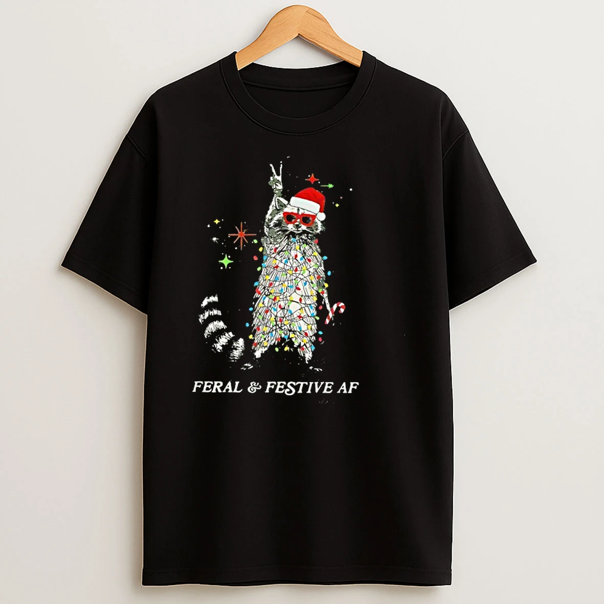 Feral Festive Af Raccoon Ugly Christmas Shirts