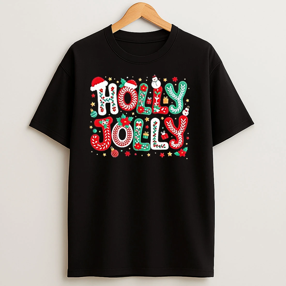 Festive Holly Jolly Christmas Faux Yarn T Shirts