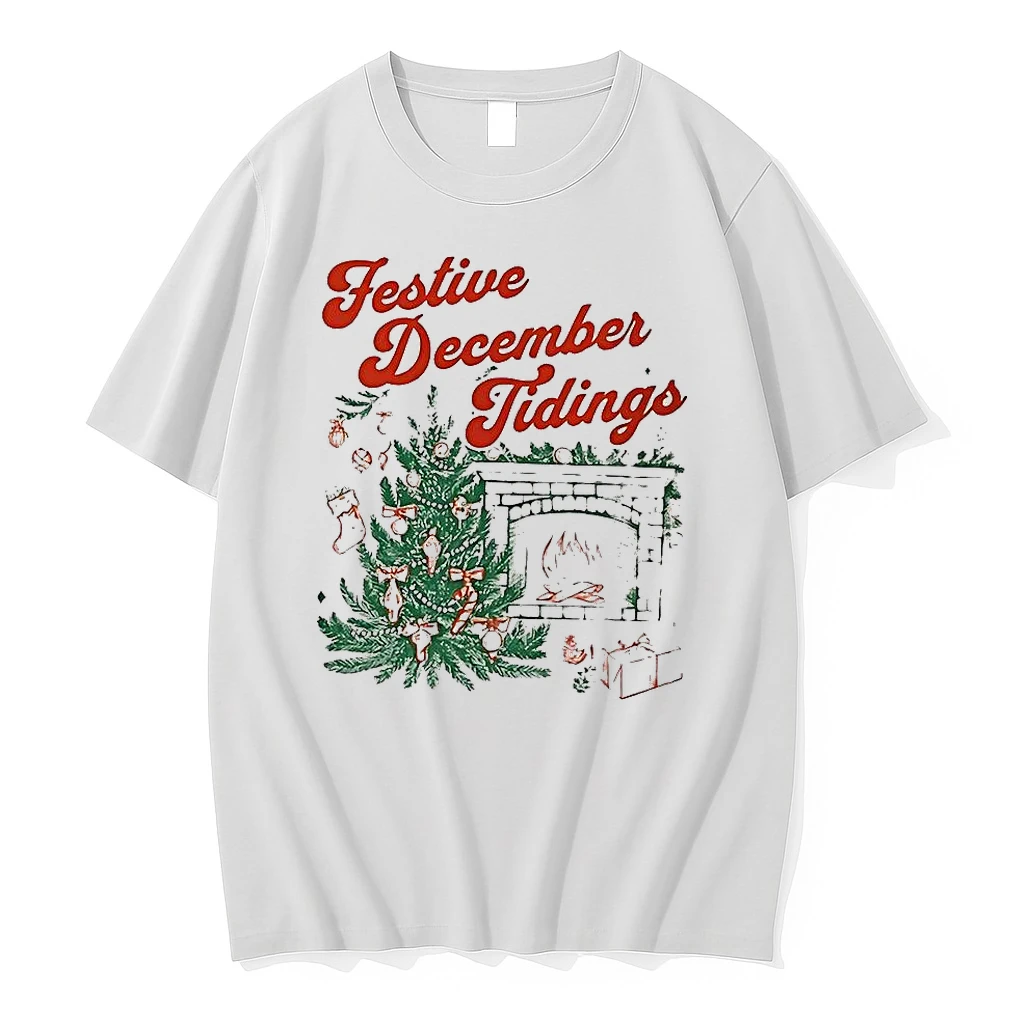 Festive December Tidings Christmas Tree And Fireplace Shirts