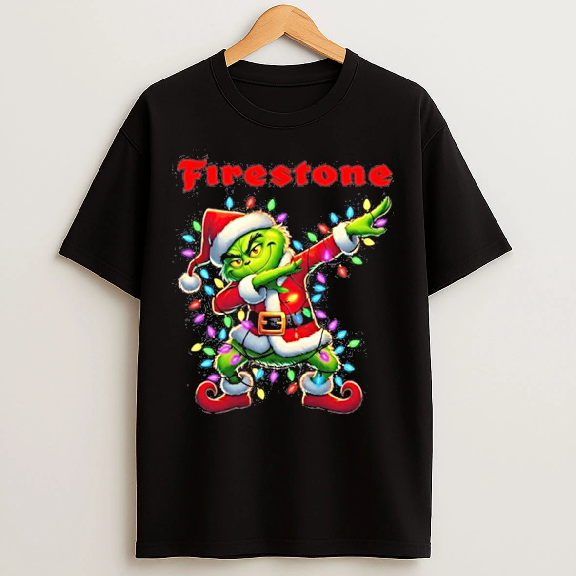 Firestone Logo X Grinch Dabbing Light Christmas T Shirts
