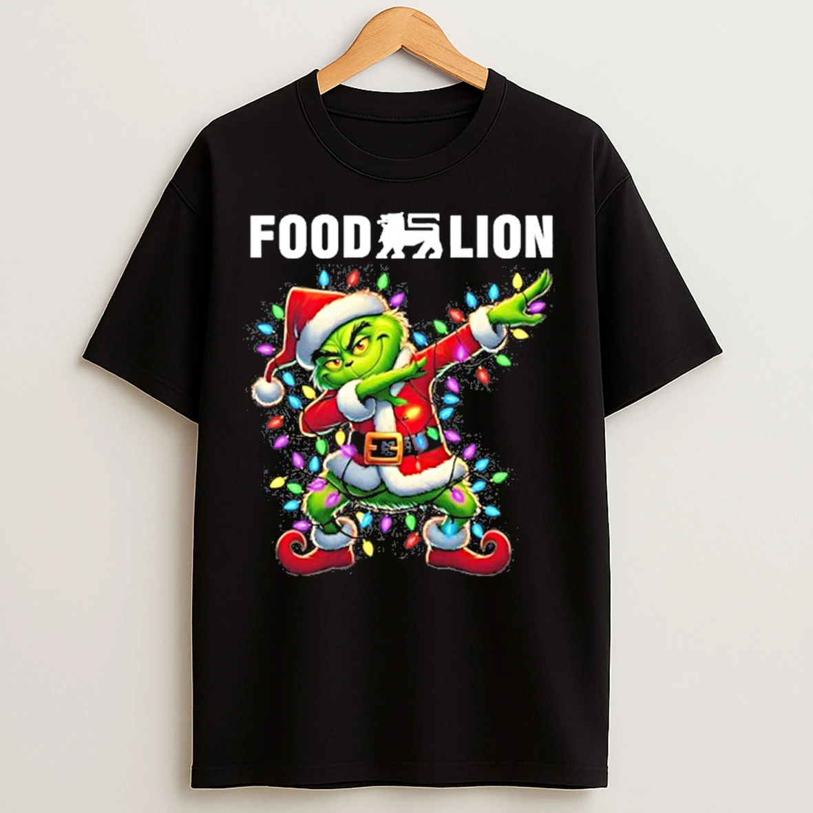 Food Lion Logo X Grinch Dabbing Light Christmas T Shirts