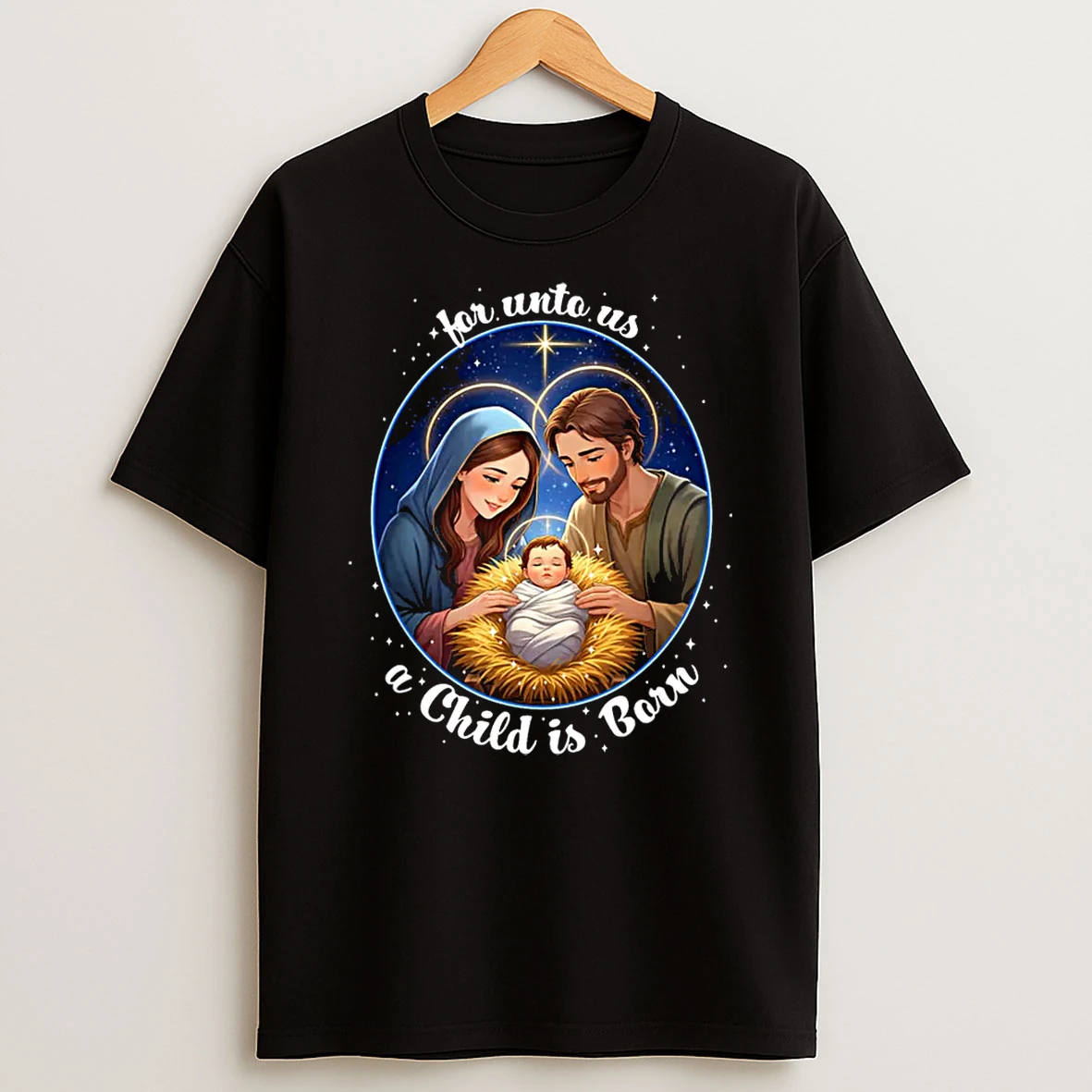 For Unto Us A Child Is Born Kawaii Manger Scene Christian Shirts