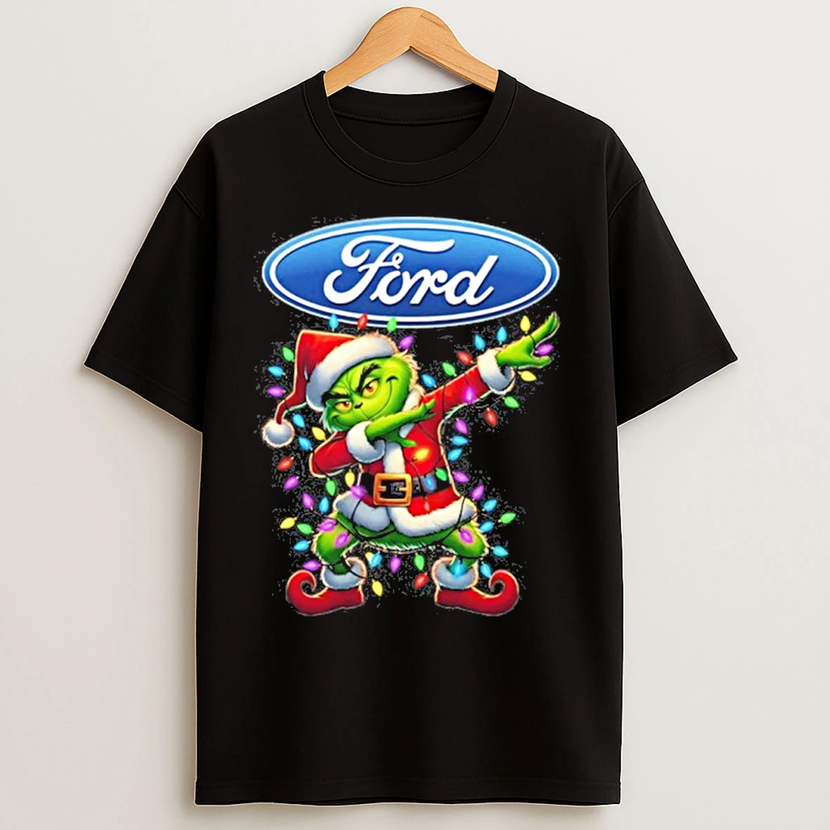 Ford Motor Logo X Grinch Dabbing Light Christmas T Shirts