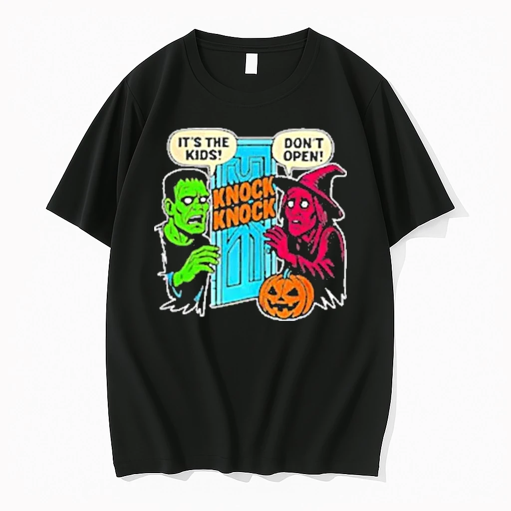 Frankenstein And Witch Knock Knock Its The Kids Dont Open Halloween Shirts