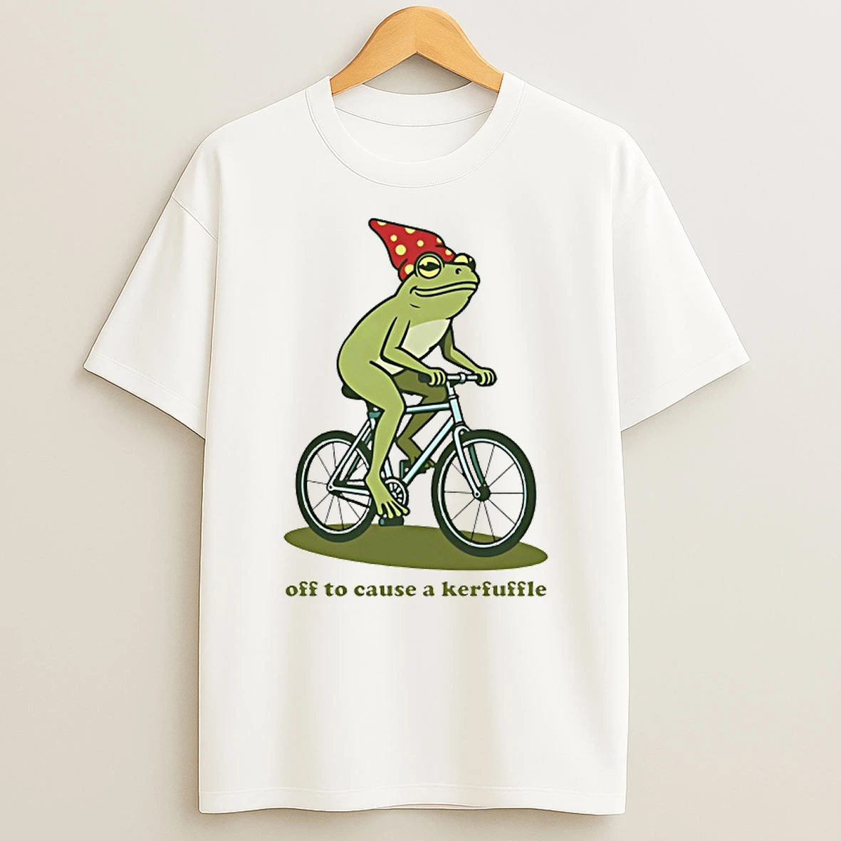 Frog Gnome Hat Riding Bicycle Off To Cause A Kerfuffle Shirts