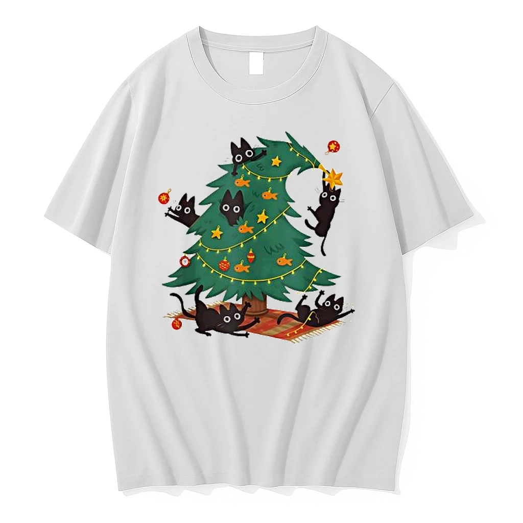 Funny Black Cat Christmas Tree Shirts