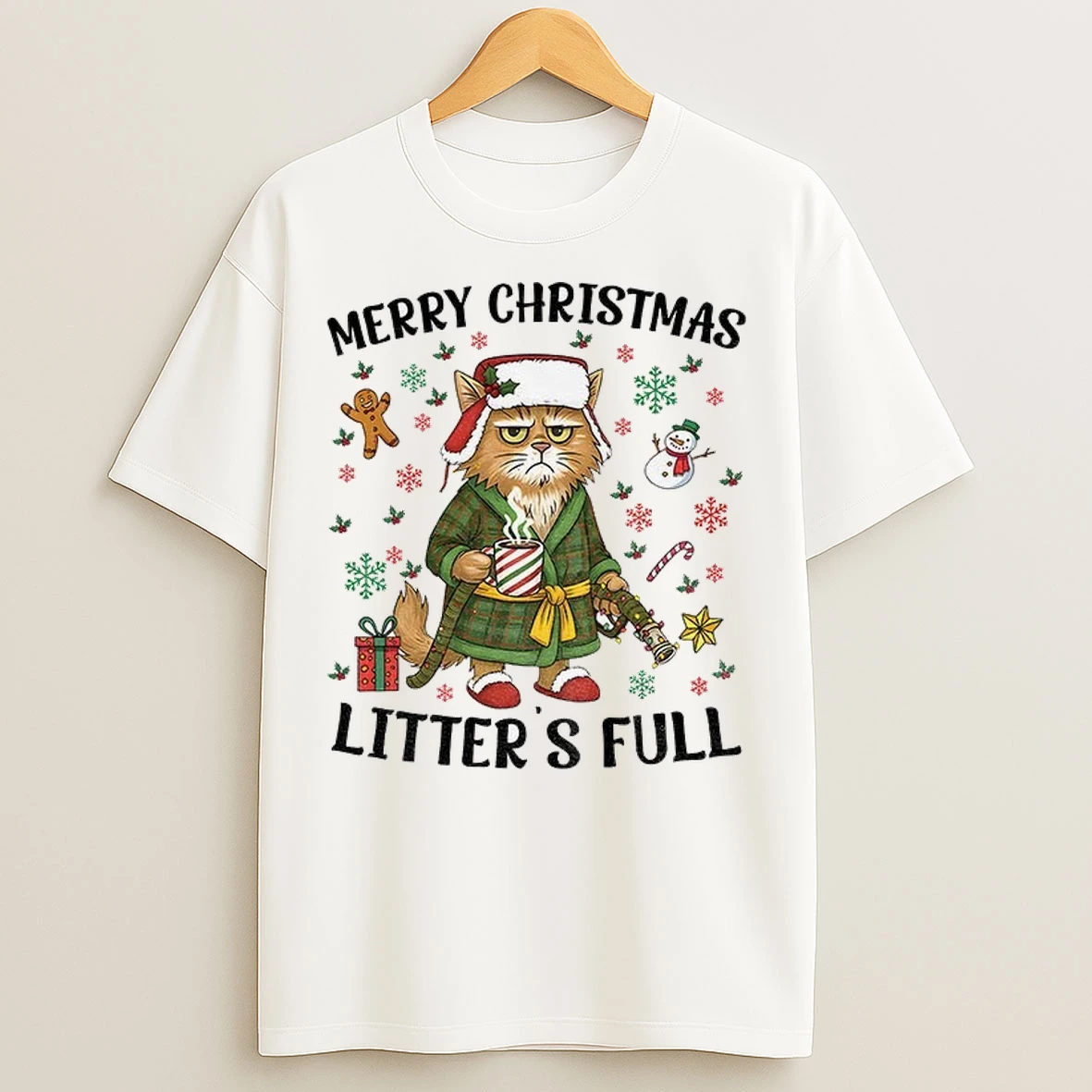 Funny Cat Litters Full Merry Christmas 2025 T Shirts