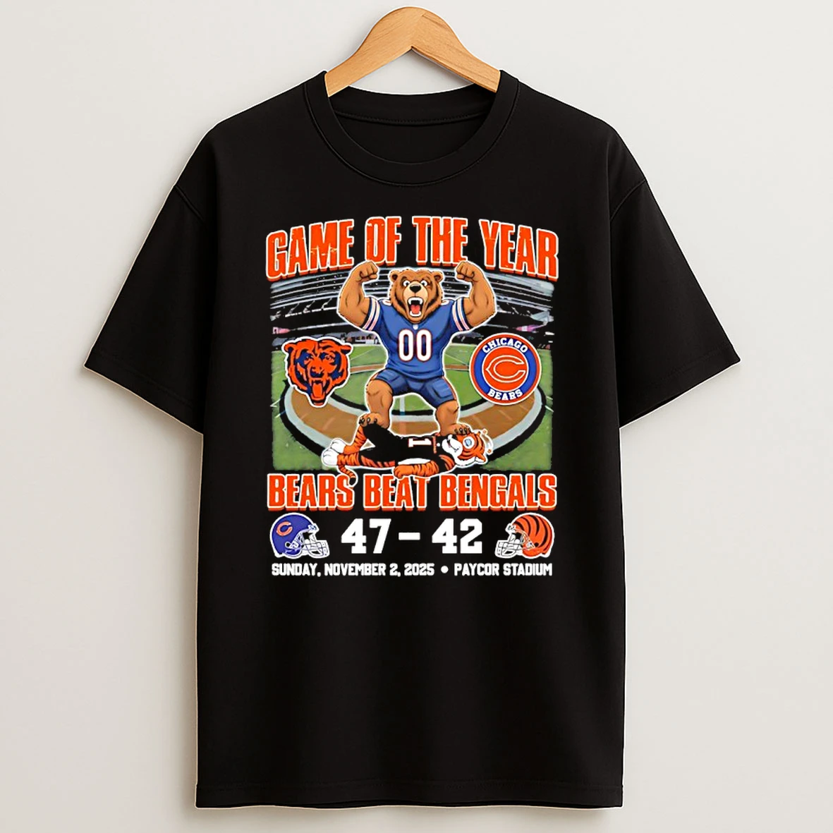 Game Of The Year Chicago Bears Beat Bengals 47 42 Score Mascot Shirts