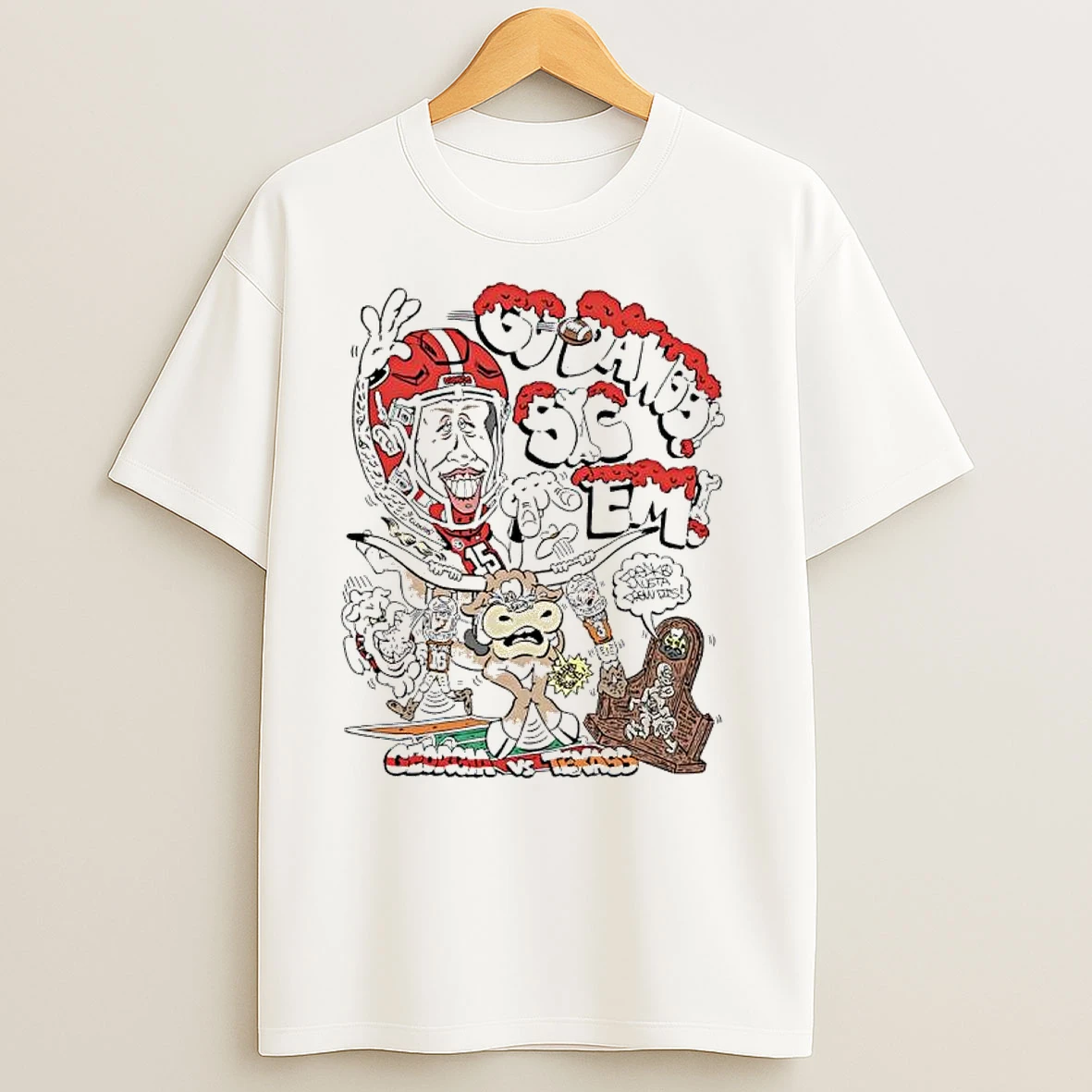 Georgia Bulldogs Vs Texas Longhorns Go Dawgs Sic Em Caricature T Shirts