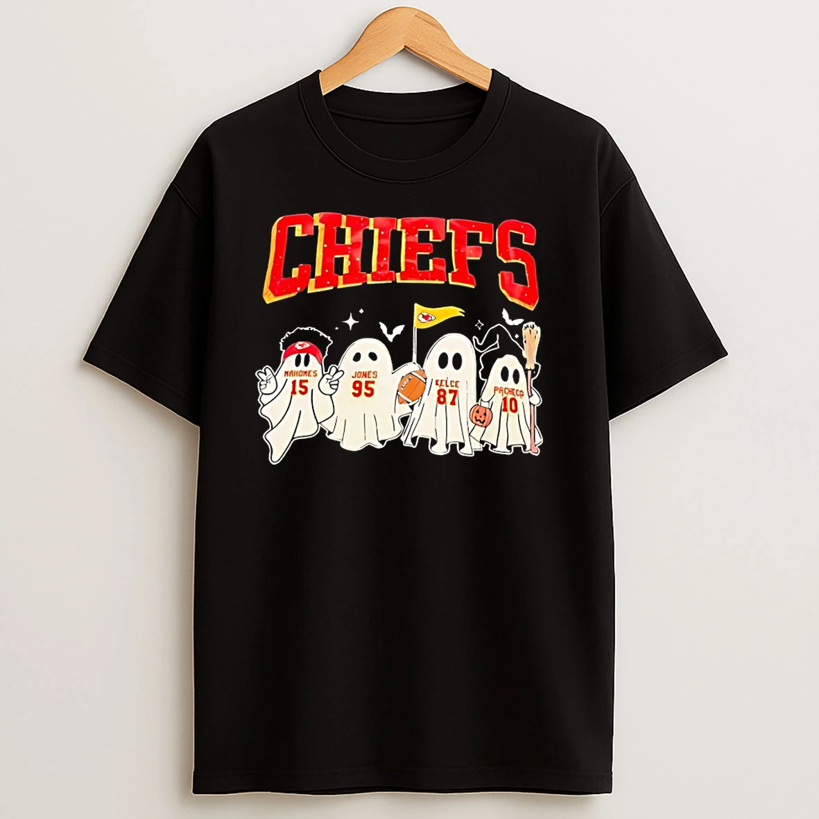 Ghost Mahomes Jones Kelce Pacheco Kansas City Football Halloween T Shirts