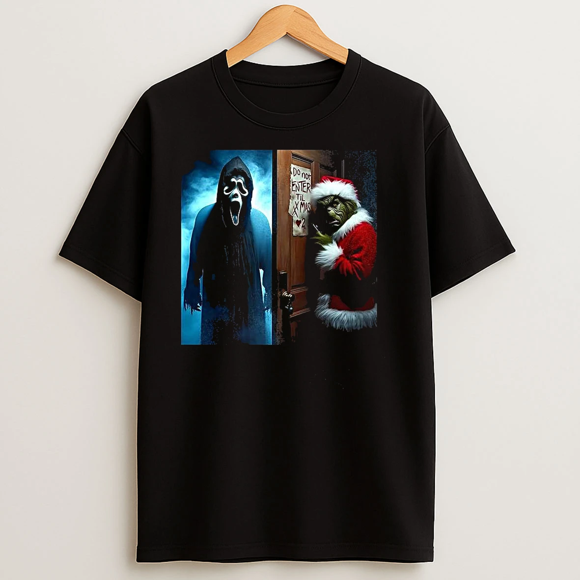 Ghostface And The Grinch Do Not Enter Till Xmas Horror Christmas T Shirts