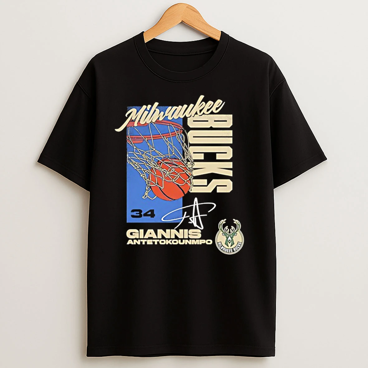 Giannis Antetokounmpo 34 Milwaukee Bucks All Net Signature T Shirts