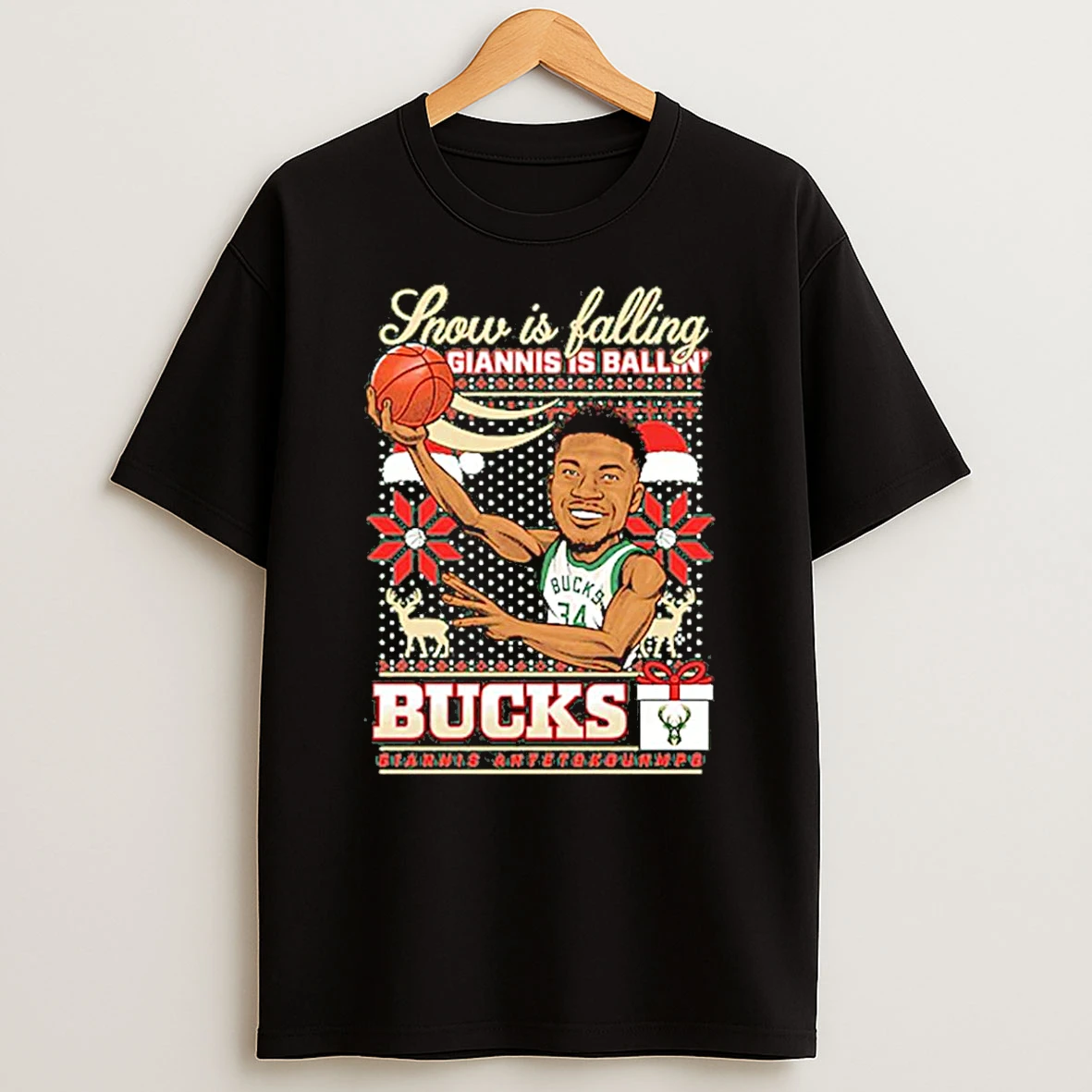 Giannis Antetokounmpo Milwaukee Bucks Snow Is Falling Giannis Is Ballin Christmas Shirts