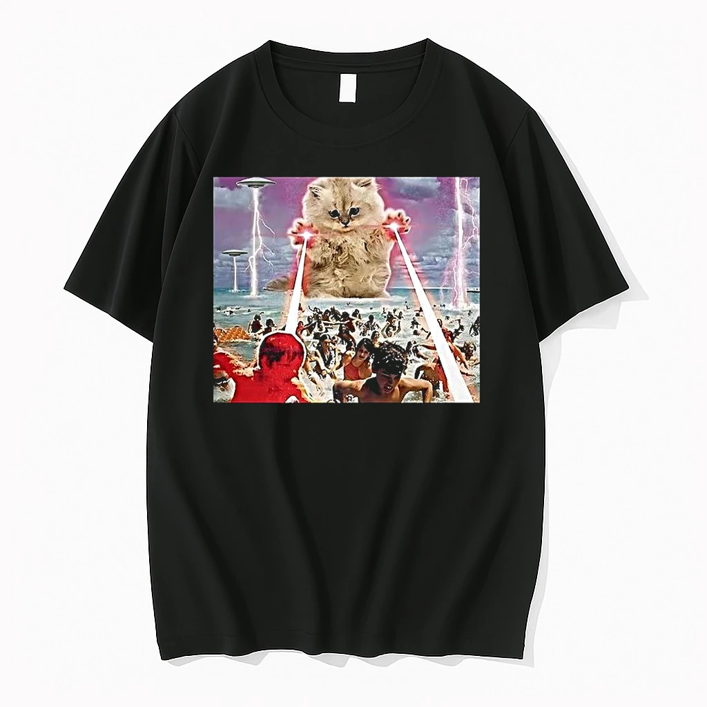 Giant Cat Attacking Laser Ufo Shirts