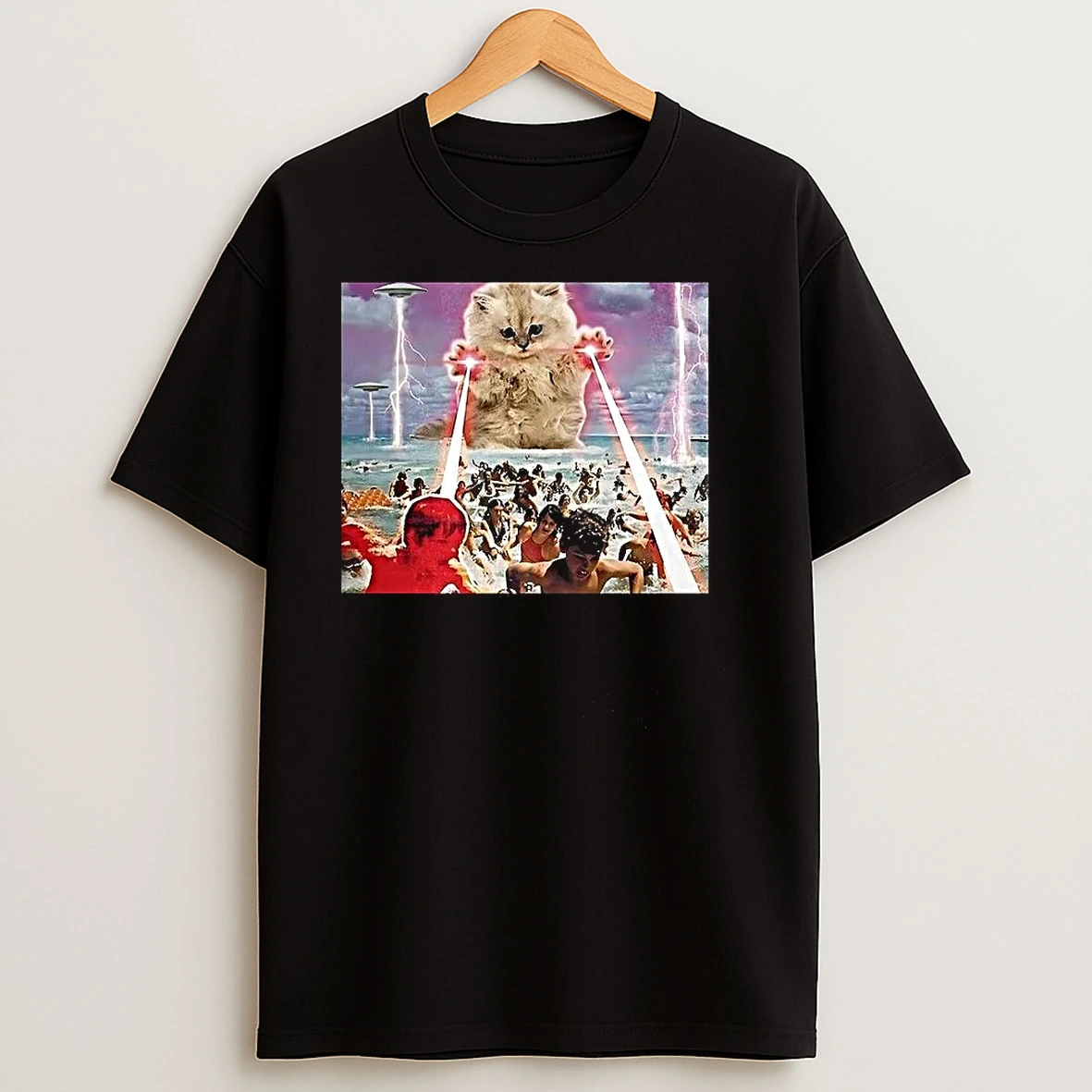 Giant Cat Attacking Laser Ufo T Shirts