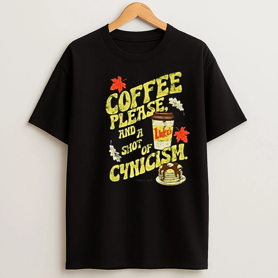 Gilmore Girls Coffee Please And A Shot Of Cynicism Circle Black T Shirts
