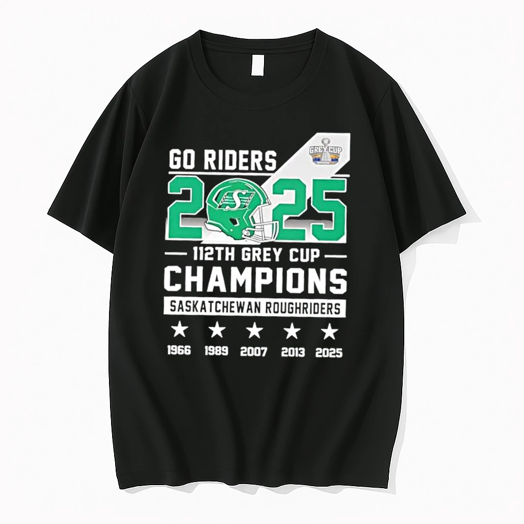Go Riders 112th Grey Cup Champions 2025 Saskatchewan Roughriders Football Helmet Shirts