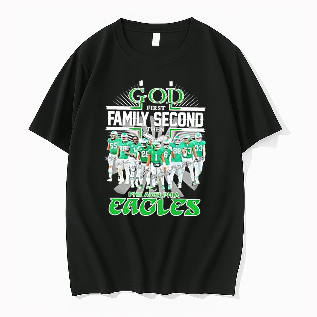 God First Family Second Then Philadelphia Eagles Jalen Hurts And Players Signatures Shirts