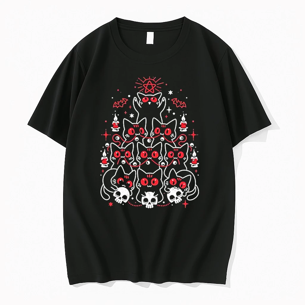 Gothic Christmas Kittens Style 2025 Black Shirts