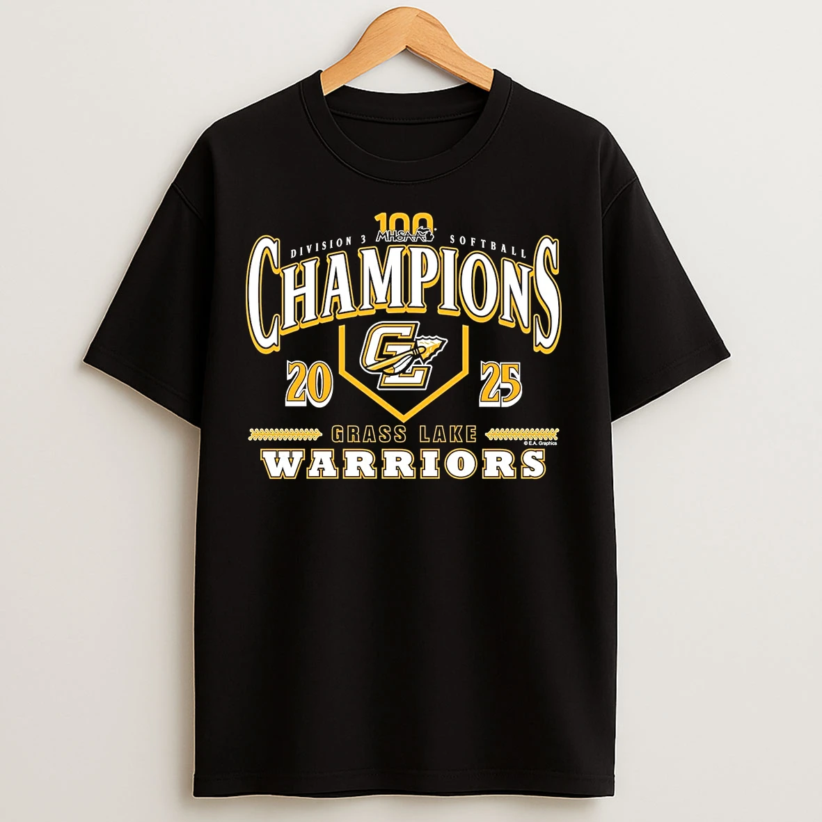 Grass Lake Warriors 2025 Softball D3 Champions T Shirts