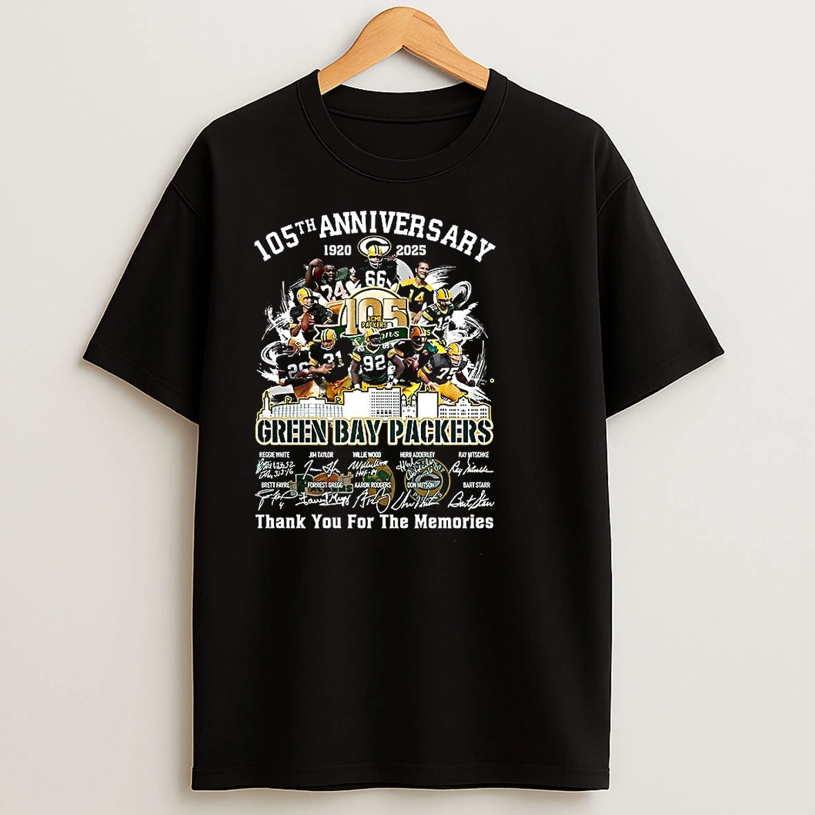 Green Bay Packers 105th Anniversary Thank You For Memories Player Signature T Shirts