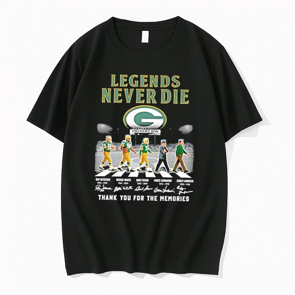 Green Bay Packers Legends Never Die Curly Lambeau Lombardi Starr White Nitschke Abbey Road Signatures Shirts