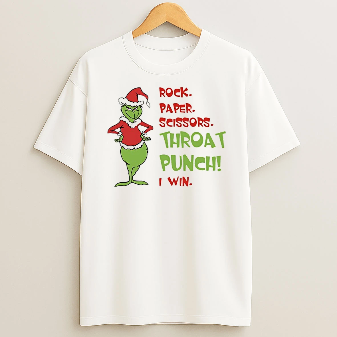 Grinch Christmas 2025 Rock Paper Scissors Throat Punch I Win Shirts
