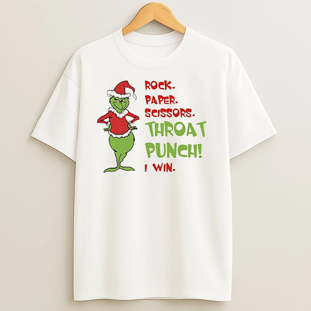 Grinch Christmas 2025 Rock Paper Scissors Throat Punch I Win T Shirts