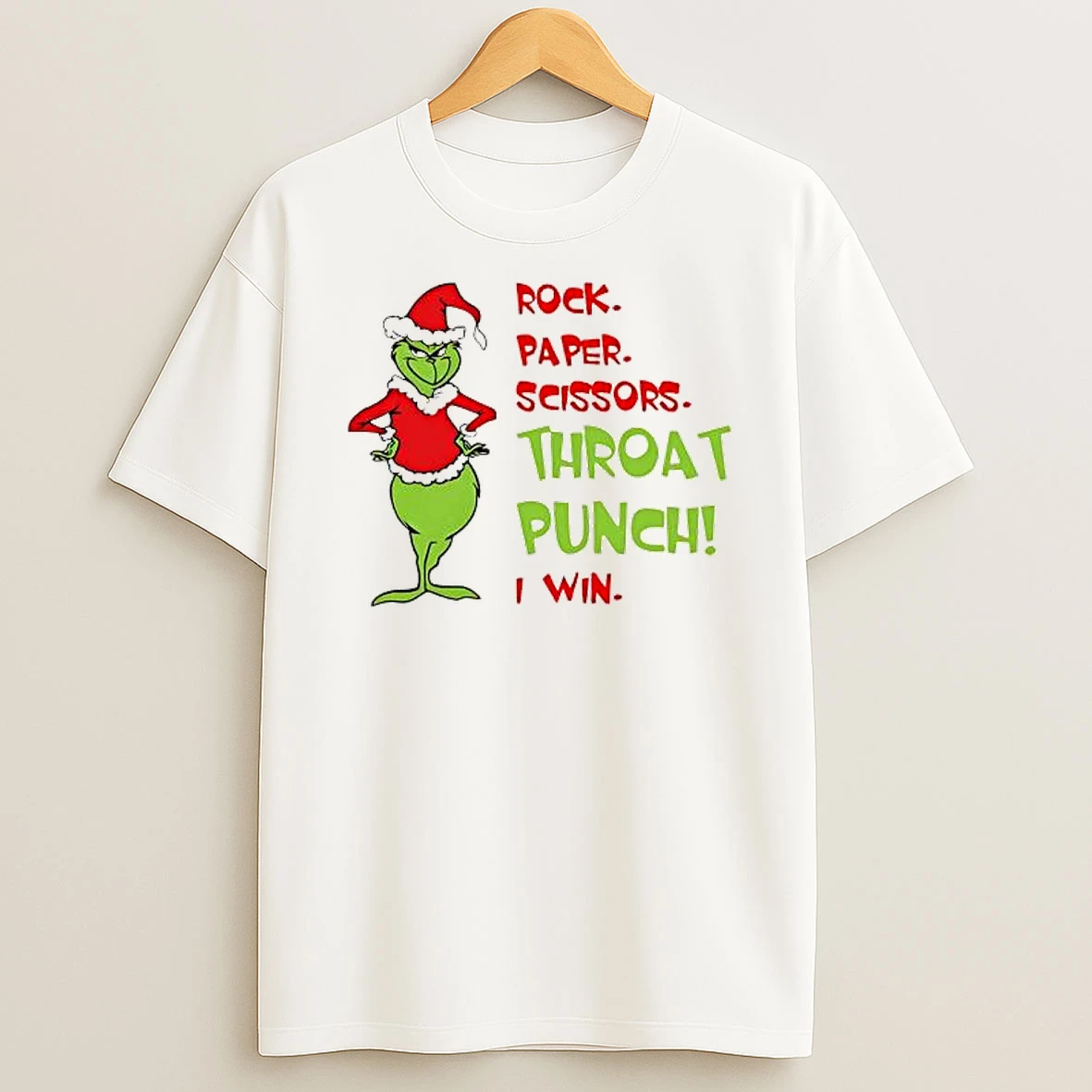 Grinch Christmas Rock Paper Scissors Throat Punch I Win Shirts
