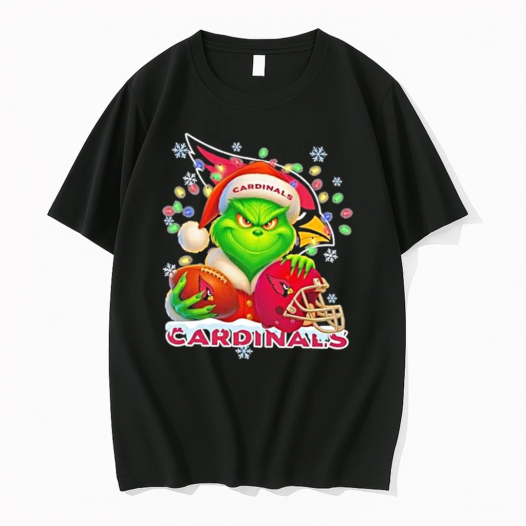 Grinch Christmas Lights Holding A Ball And Smiling At Arizona Cardinals Fans Shirts