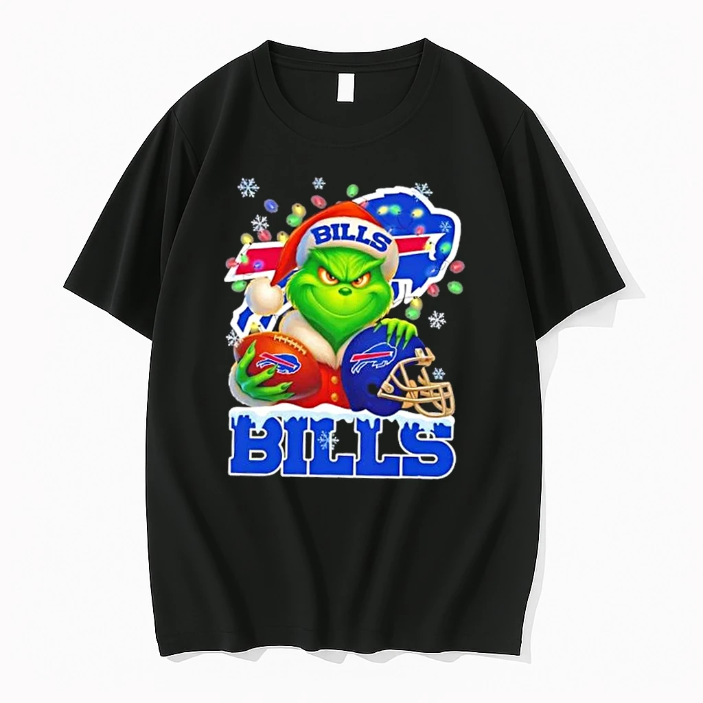 Grinch Christmas Lights Holding A Ball And Smiling At Buffalo Bills Fans Shirts