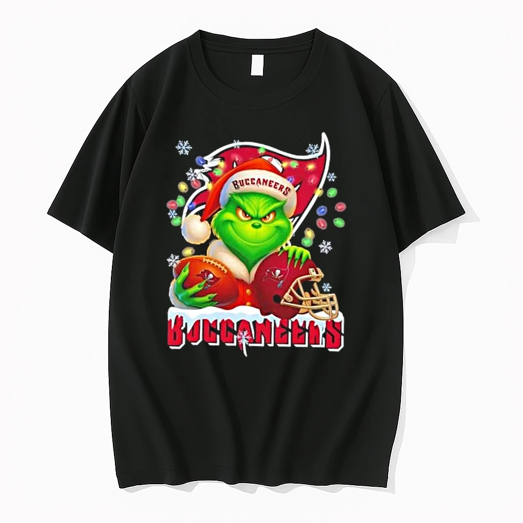 Grinch Christmas Lights Holding A Ball And Smiling At Tampa Bay Buccaneers Fans Shirts
