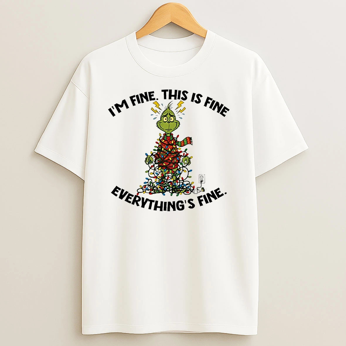 Grinch Christmas Tree Im Fine This Is Fine Everythings Fine Santa T Shirts