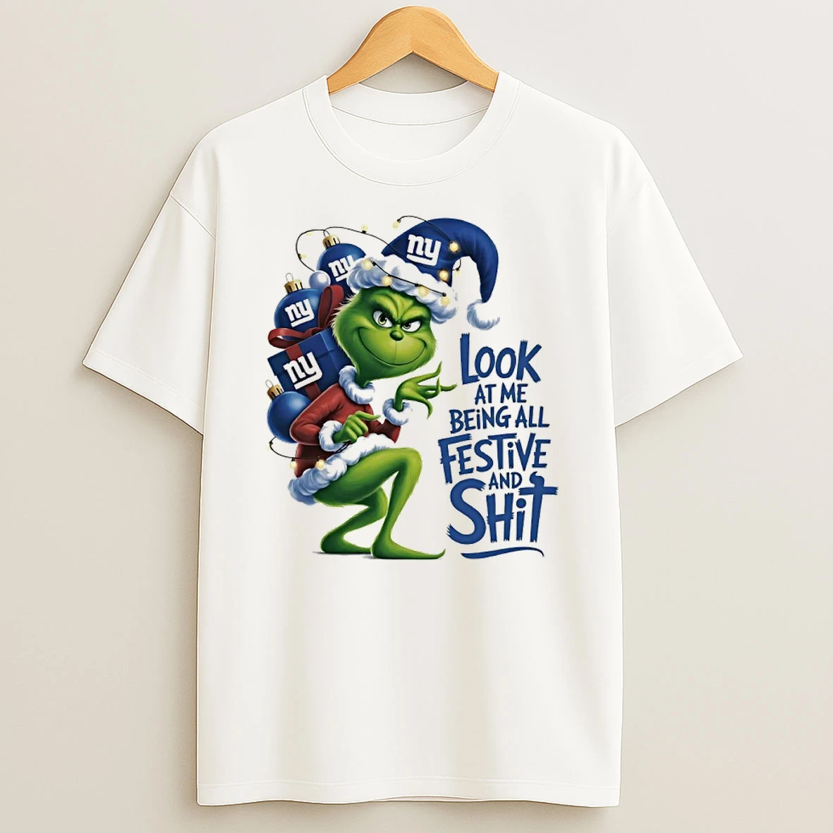 Grinch Christmas X New York Giants Look At Me Being All Festive And Shit Shirts