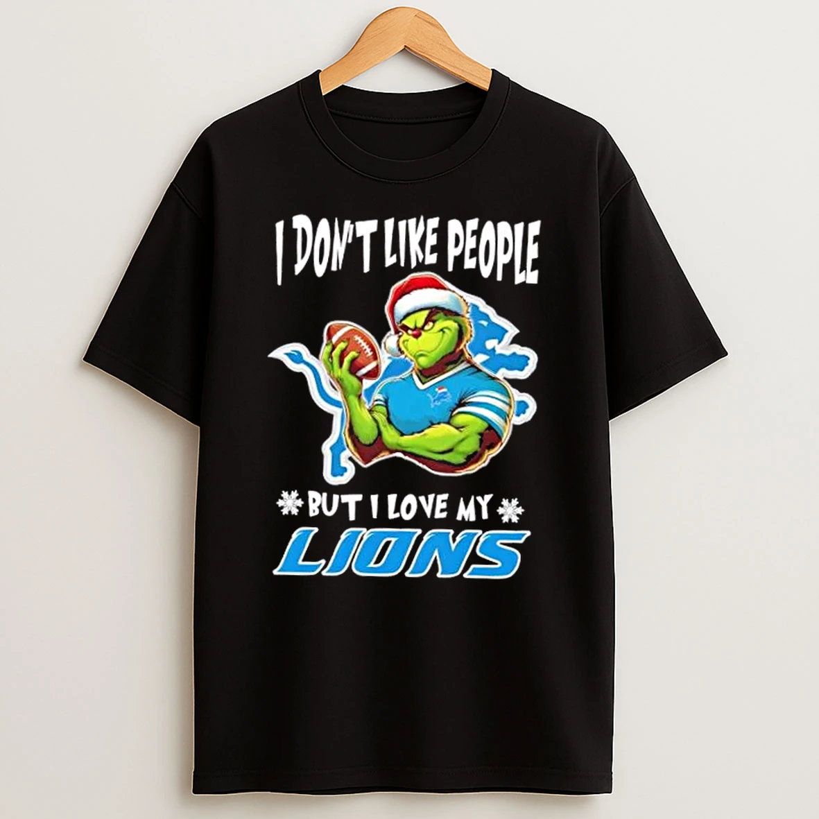 Grinch I Dont Like People But I Love My Detroit Lions Football Christmas Shirts