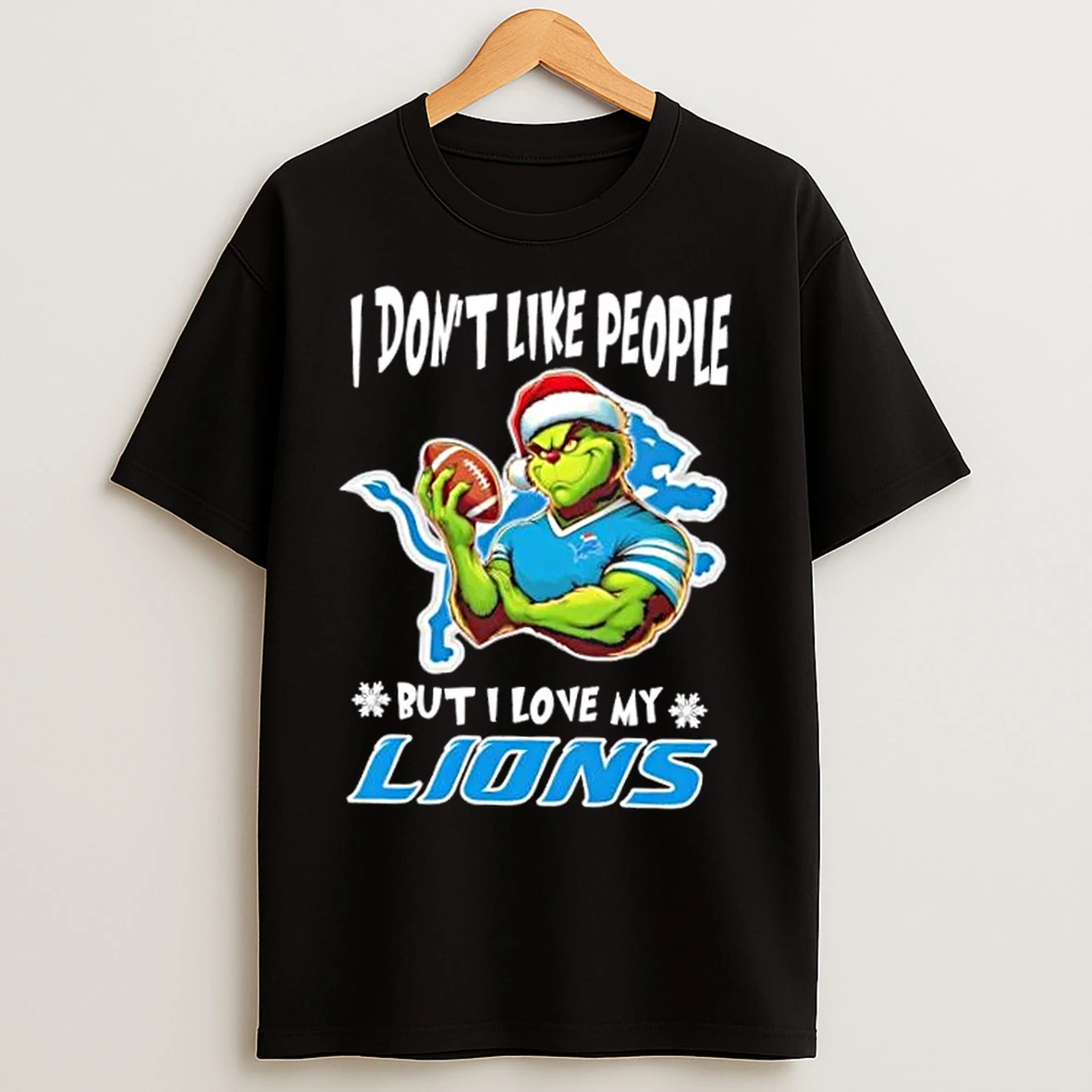 Grinch I Dont Like People But I Love My Detroit Lions Football Christmas T Shirts