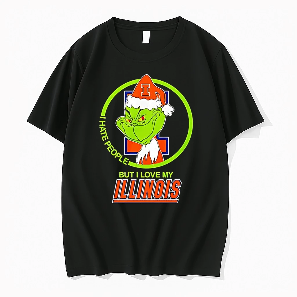 Grinch I Hate People But I Love My University Of Illinois Logo Hat Shirts