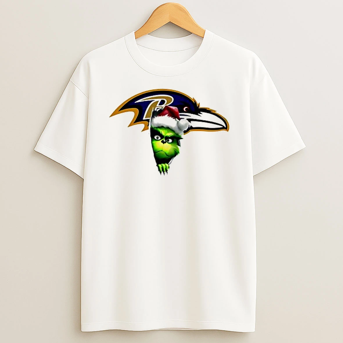 Grinch Peeking Through Baltimore Ravens Christmas Holiday Shirts