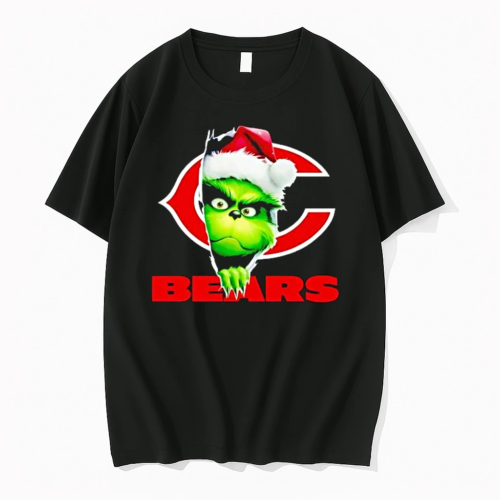 Grinch Peeking Through Chicago Bears Christmas Holiday Shirts