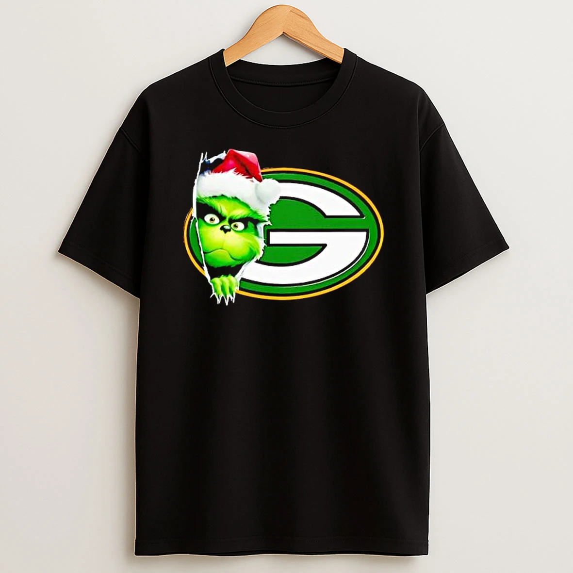 Grinch Peeking Through Green Bay Packers Christmas Holiday Shirts