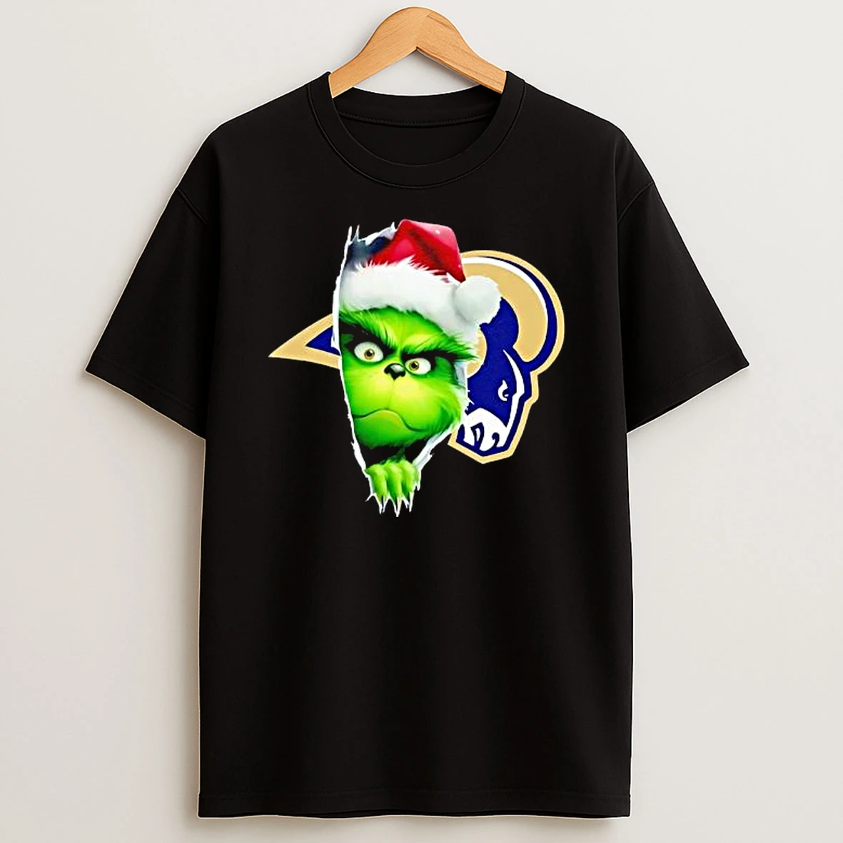 Grinch Peeking Through La Rams Christmas Holiday Shirts