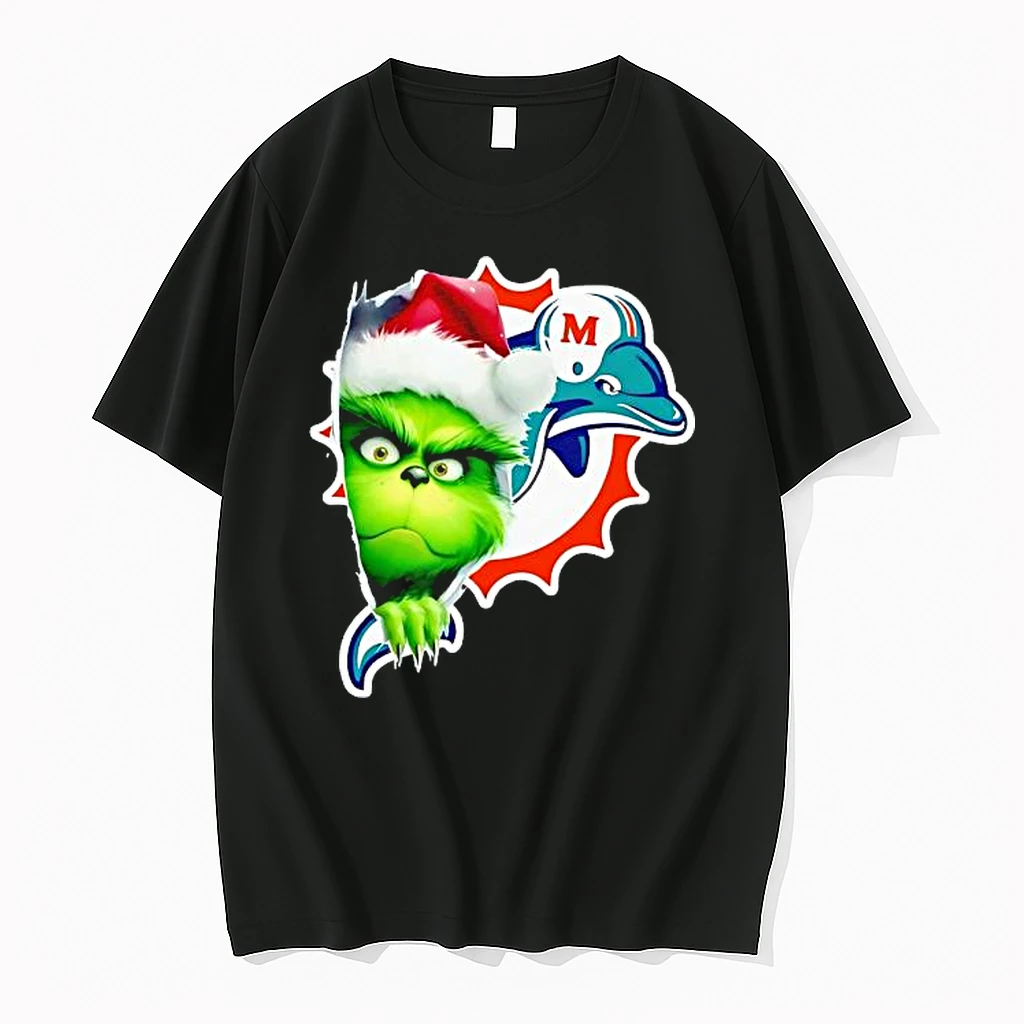 Grinch Peeking Through Miami Dolphins Christmas Holiday Shirts