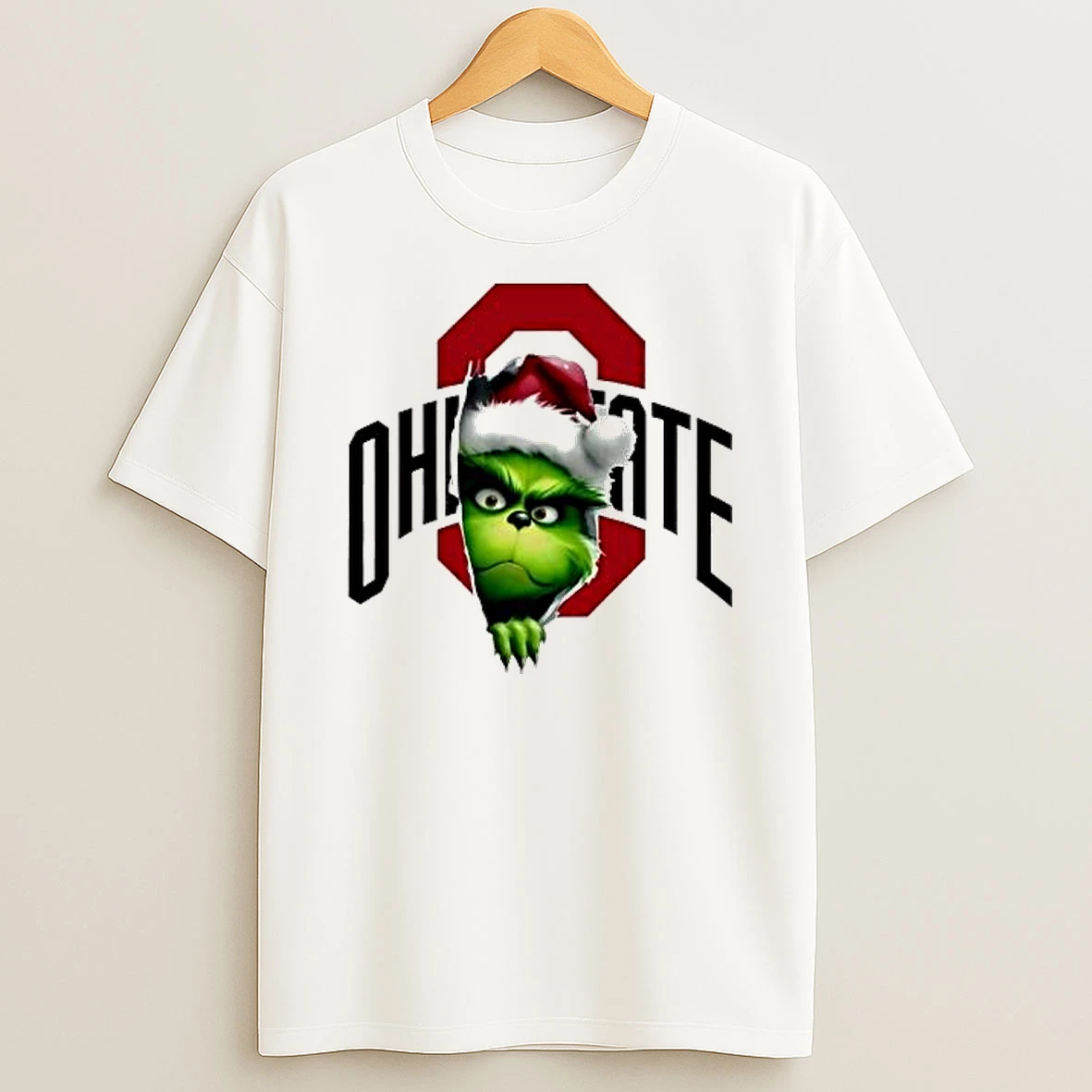 Grinch Peeking Through Ohio State Buckeyes Christmas Holiday Shirts