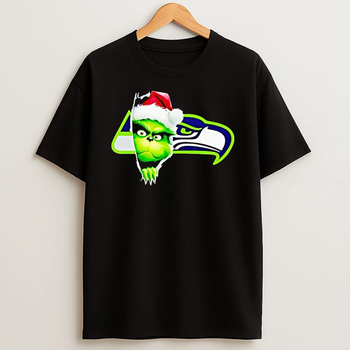 Grinch Peeking Through Seattle Seahawks Christmas Holiday Shirts